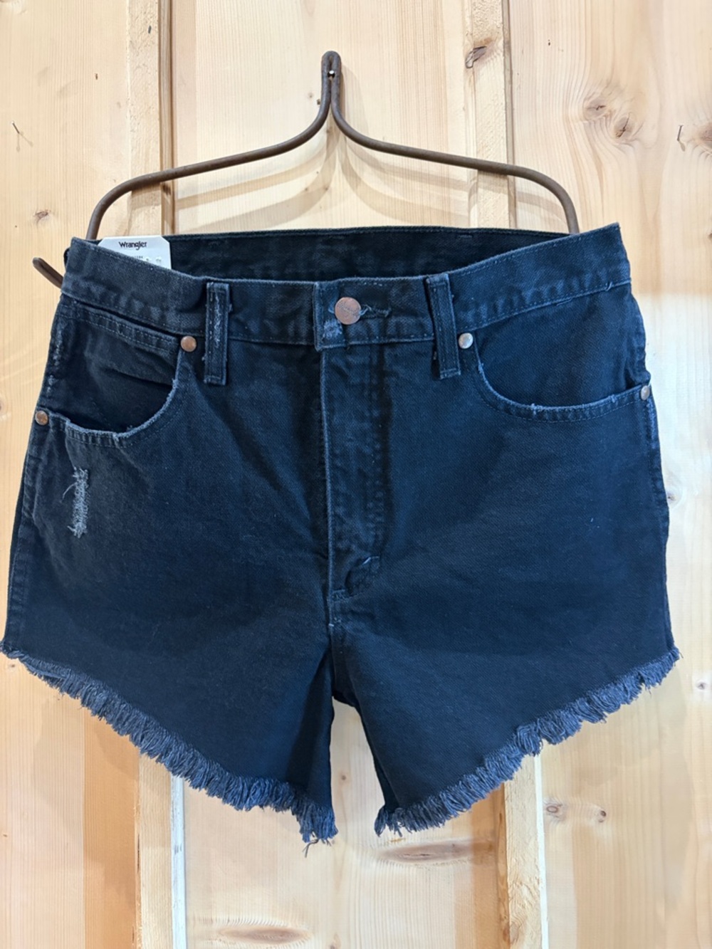 Wrangler Black Frayed Hem Denim Cutoff Shorts